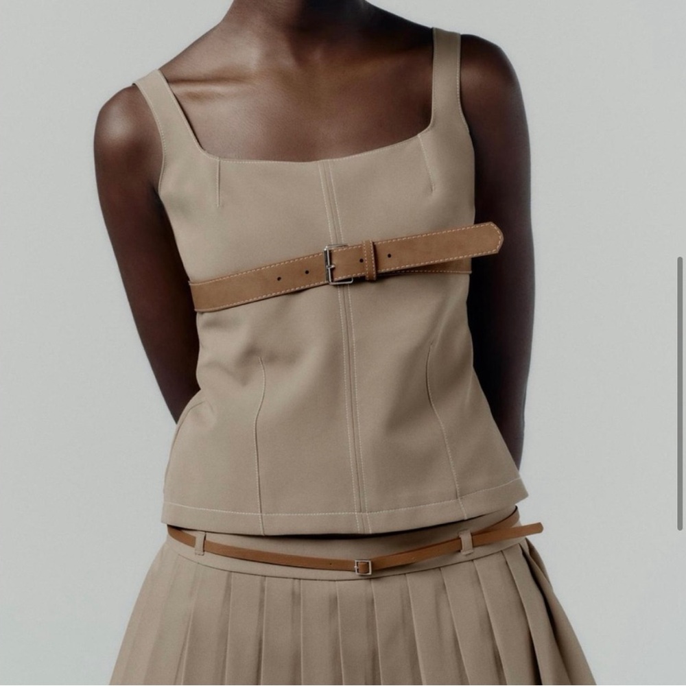 Zara Elegant Tan Belted Women's Top